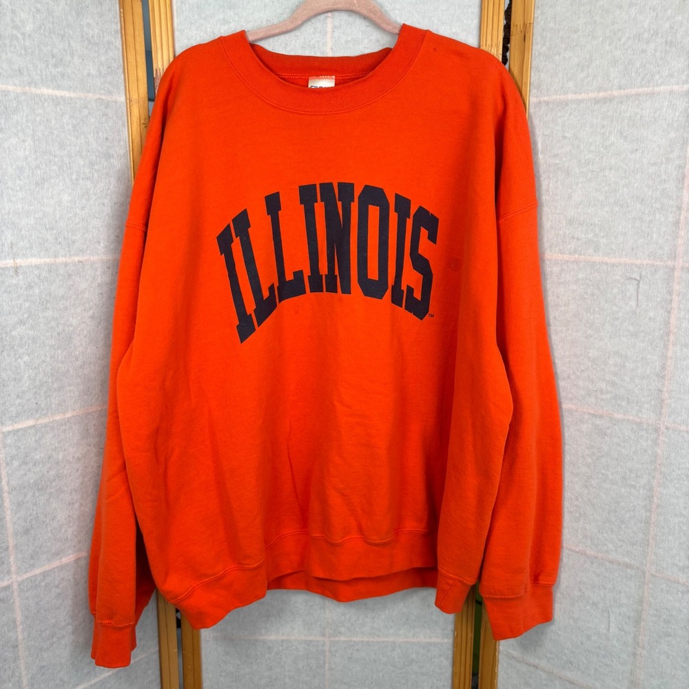Illinois Fighting Illini Sweatshirt Mens 2XL Orange Crewneck Gildan Ultra‎ Blend